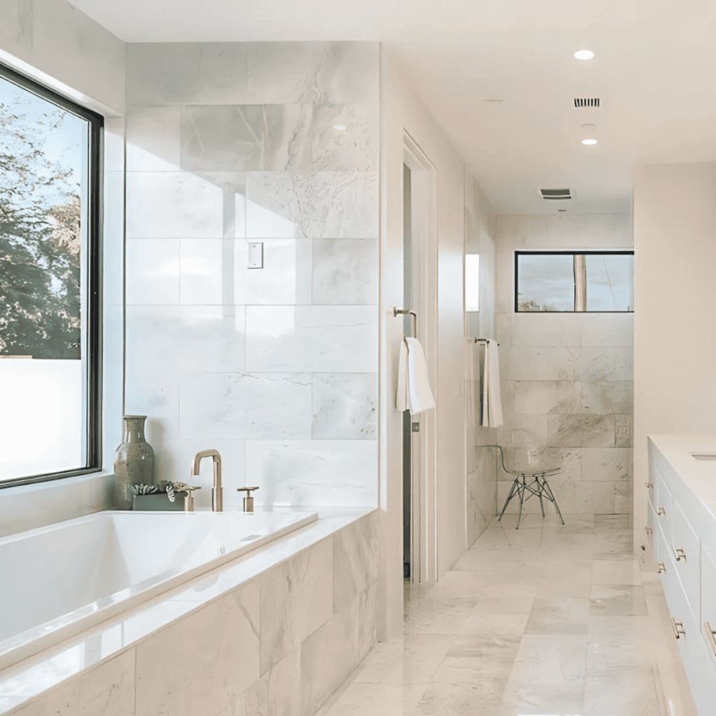 Luxurious bathroom interiors crafted by Marble and Stone London, featuring bespoke designs in marble, granite, quartz, and engineered stone.