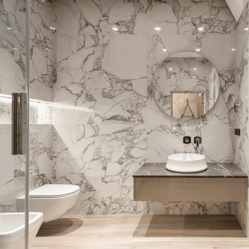 Luxurious bathroom interiors crafted by Marble and Stone London, featuring bespoke designs in marble, granite, quartz, and engineered stone.