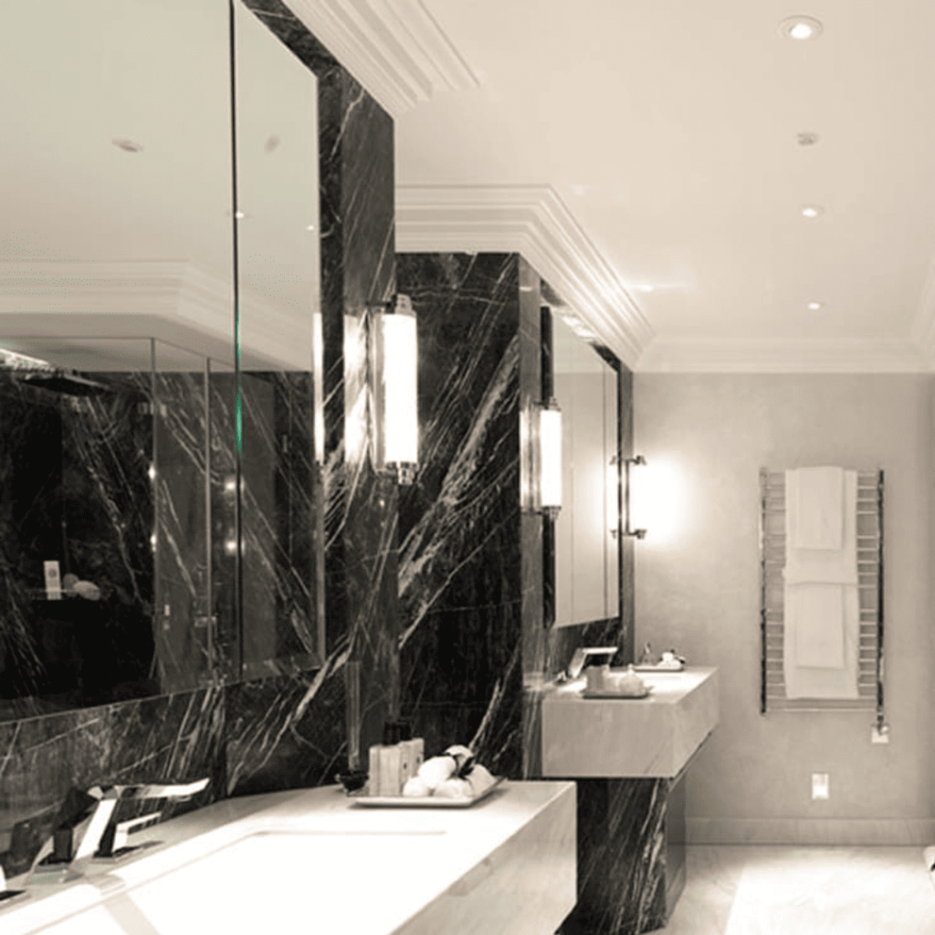 Luxurious bathroom interiors crafted by Marble and Stone London, featuring bespoke designs in marble, granite, quartz, and engineered stone.