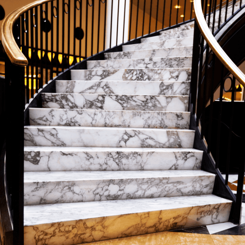 Luxury stone staircase installation in London by Marble & Stone London – bespoke marble steps and elegant design.
